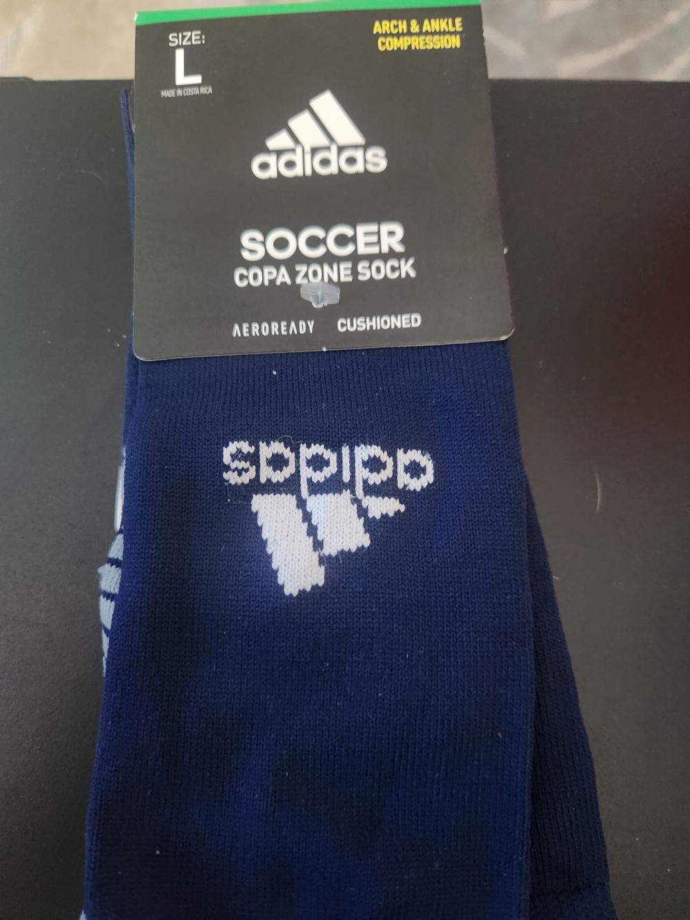 ADIDAS Navy & White Copa Zone Soccer  Athletic Crew Socks - L